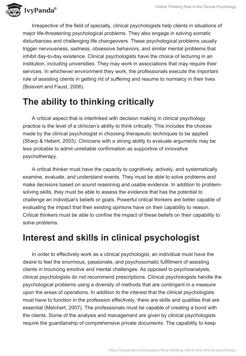 Critical Thinking Role in the Clinical Psychology. Page 2
