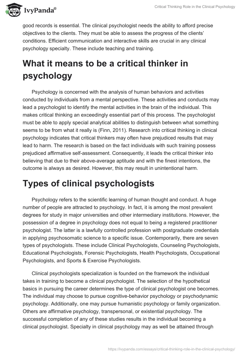 Critical Thinking Role in the Clinical Psychology. Page 3