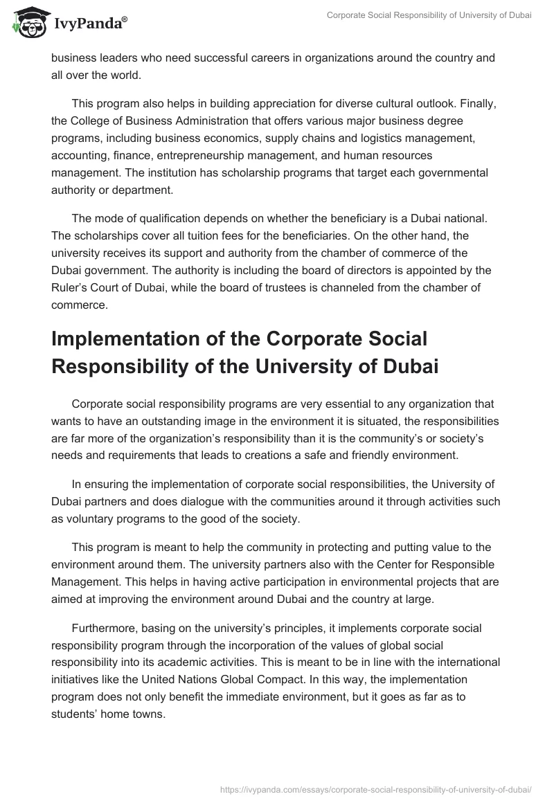 Corporate Social Responsibility of University of Dubai. Page 2