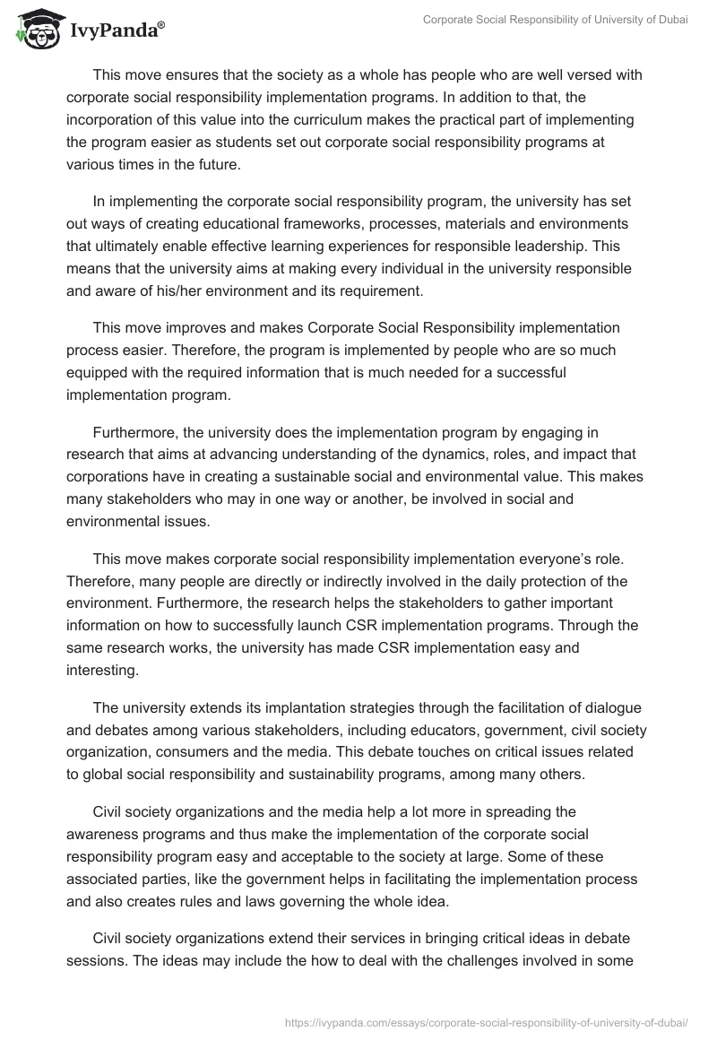 Corporate Social Responsibility of University of Dubai. Page 3