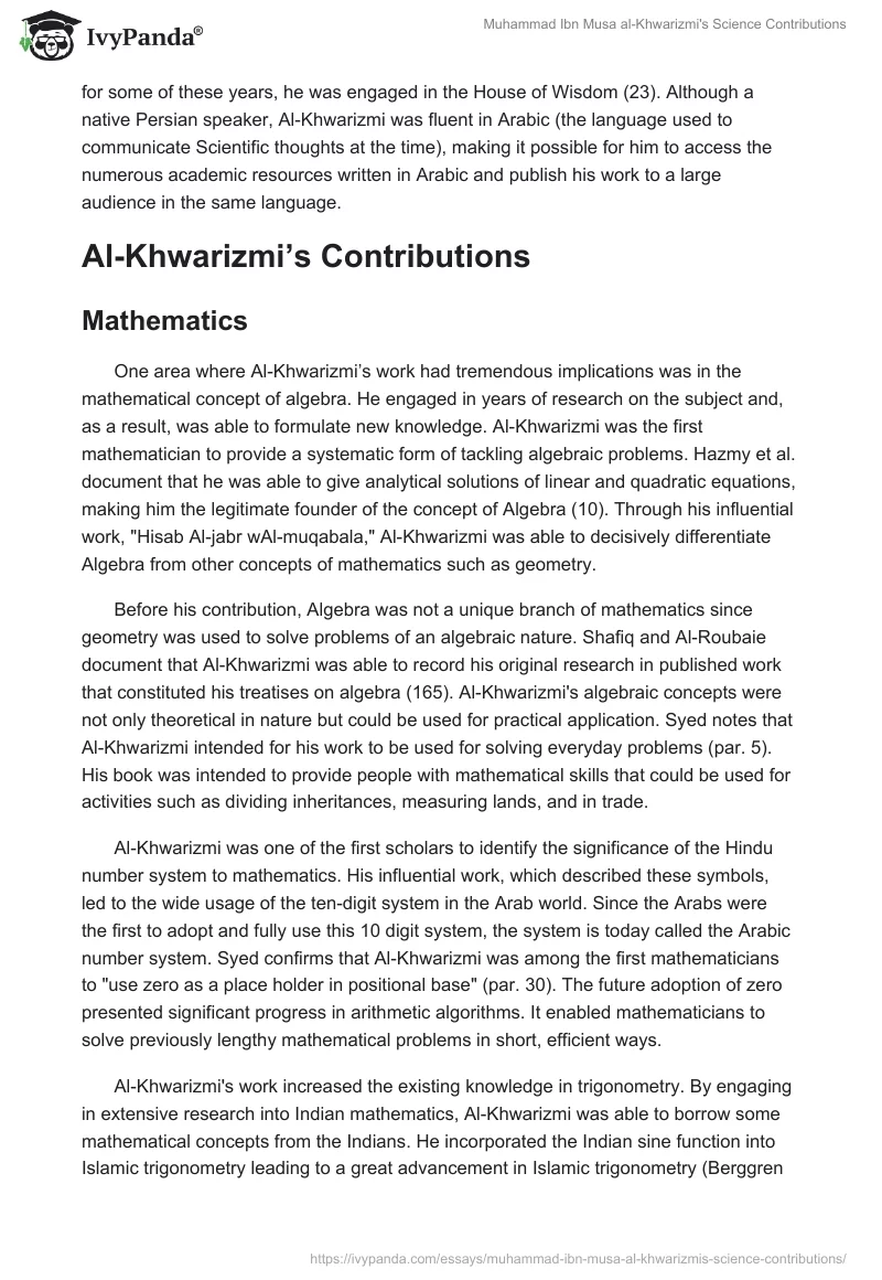 Muhammad Ibn Musa al-Khwarizmi's Science Contributions. Page 2