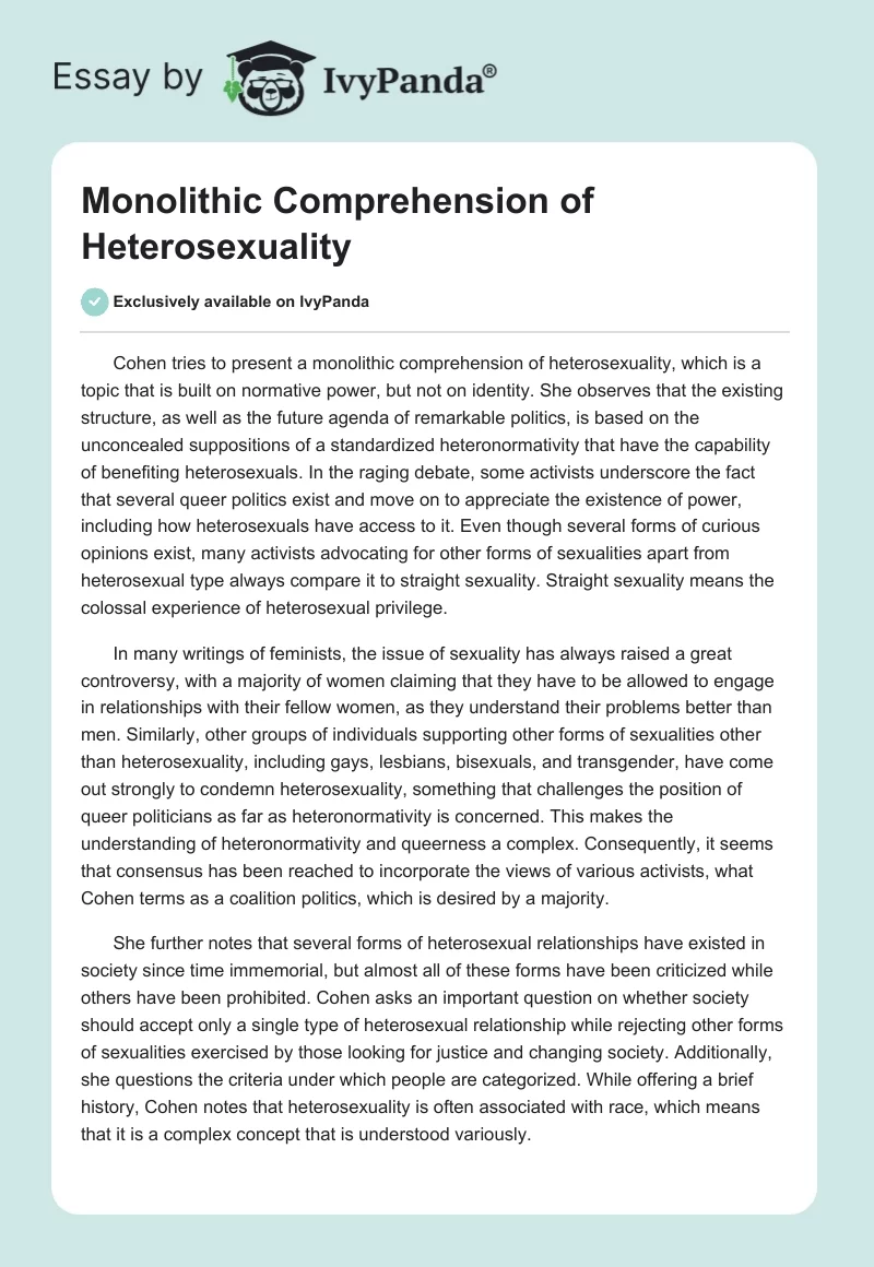 Monolithic Comprehension of Heterosexuality. Page 1