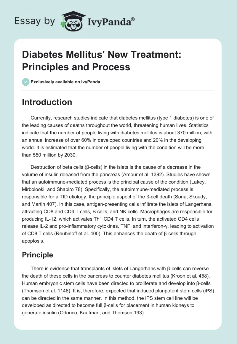 Diabetes Mellitus' New Treatment: Principles and Process. Page 1