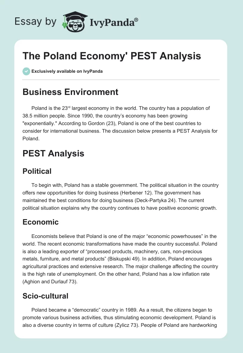 The Poland Economy' PEST Analysis. Page 1