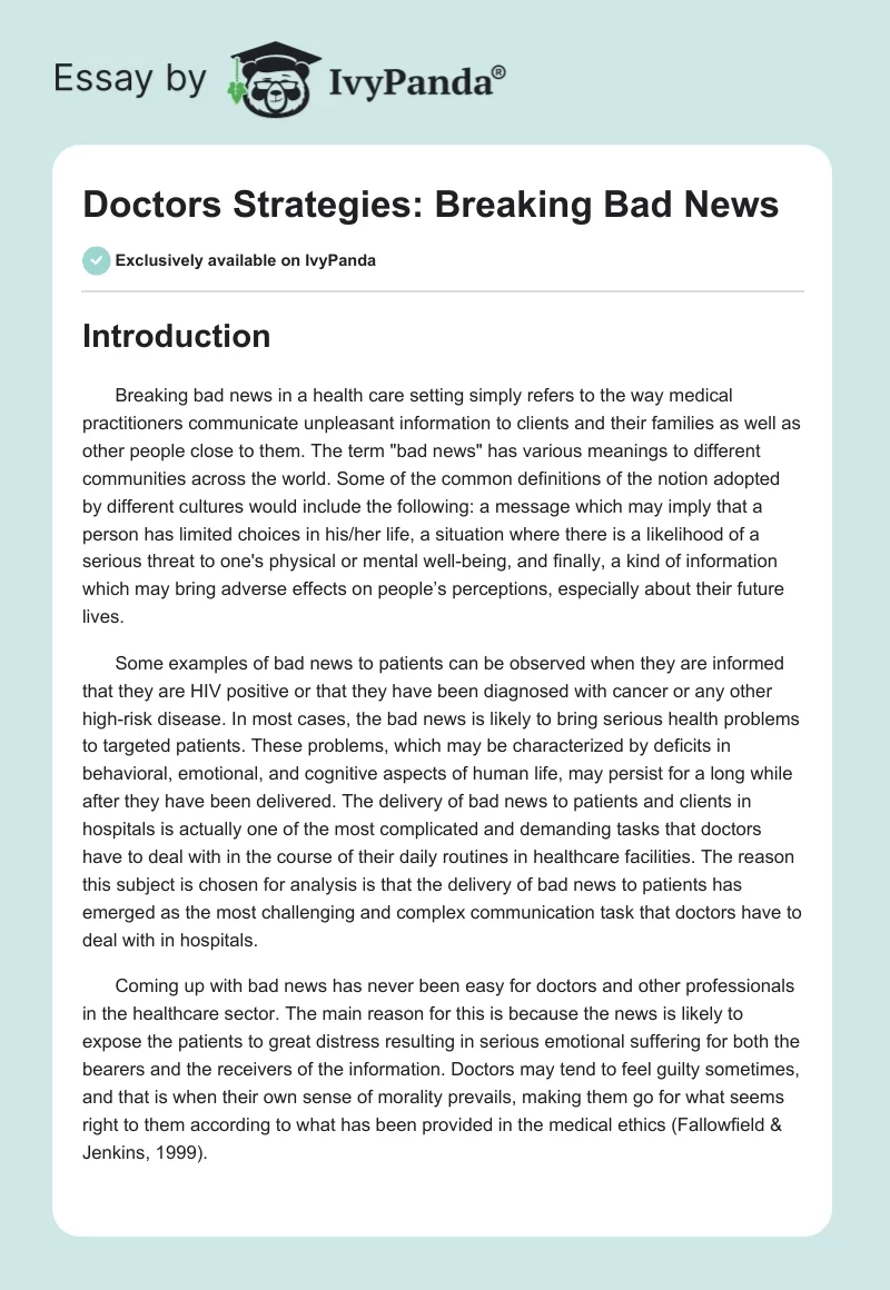 Doctors Strategies: Breaking Bad News. Page 1