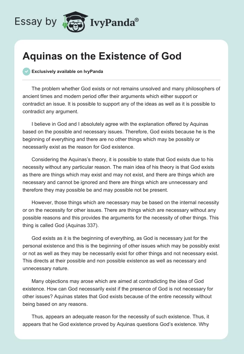 Aquinas on the Existence of God. Page 1