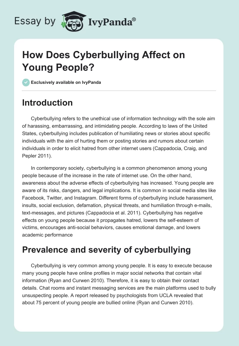 How Does Cyberbullying Affect on Young People?. Page 1
