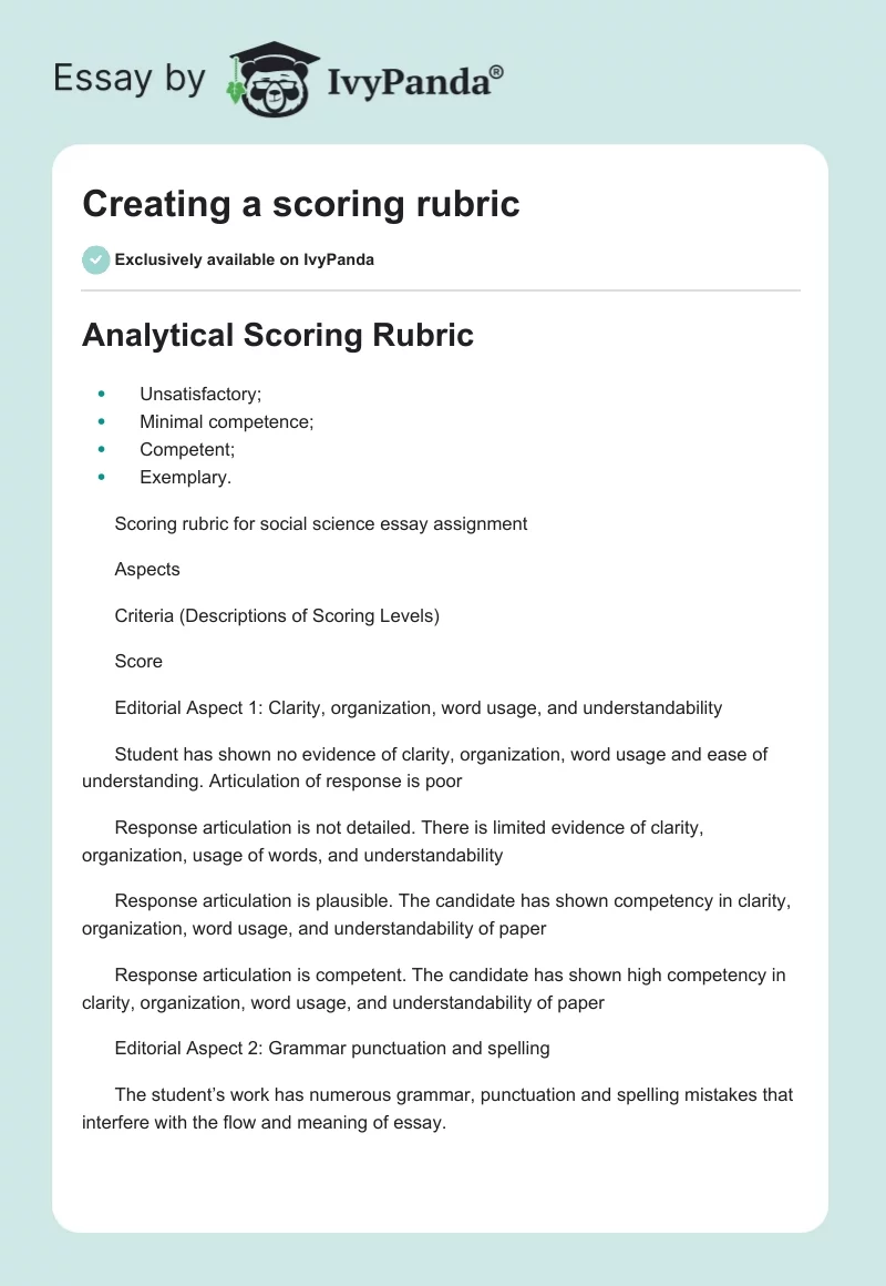 Creating a scoring rubric. Page 1