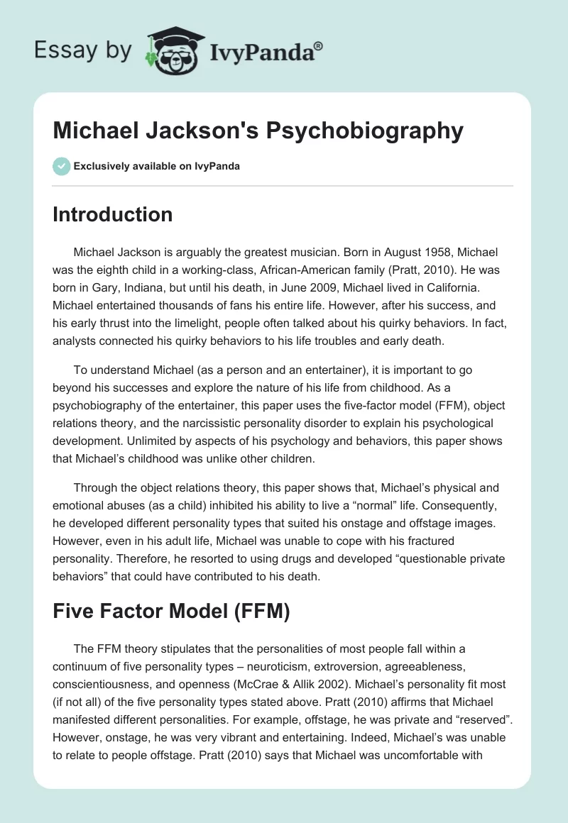 Michael Jackson's Psychobiography. Page 1