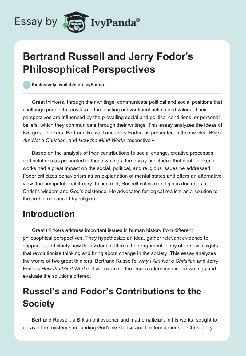 Bertrand Russell and Jerry Fodor's Philosophical Perspectives. Page 1