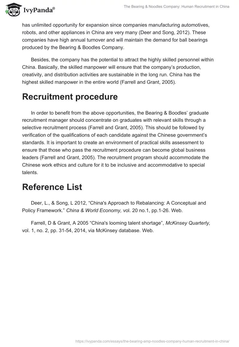 The Bearing & Noodles Company: Human Recruitment in China. Page 2
