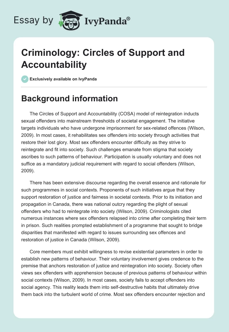 Criminology: Circles of Support and Accountability. Page 1