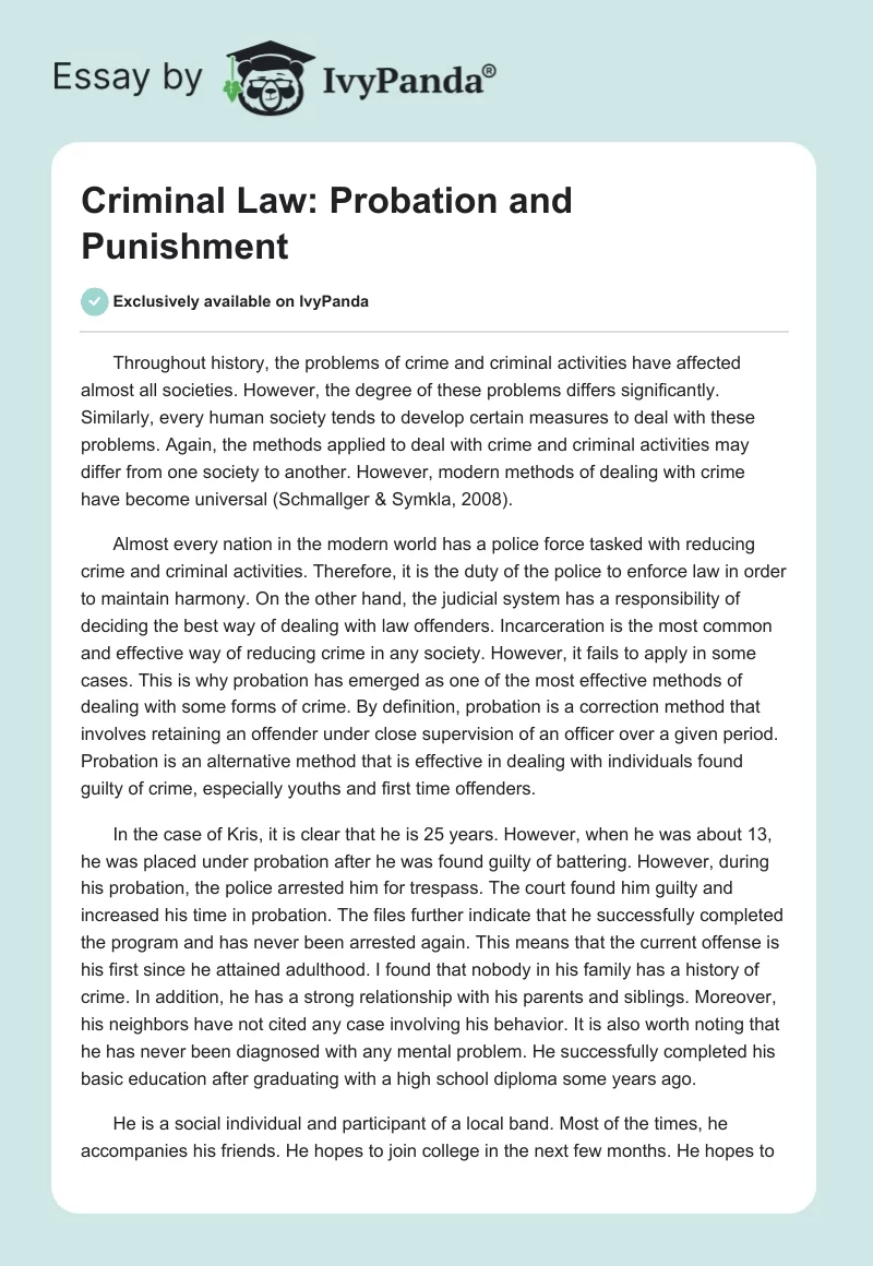 Criminal Law: Probation and Punishment. Page 1