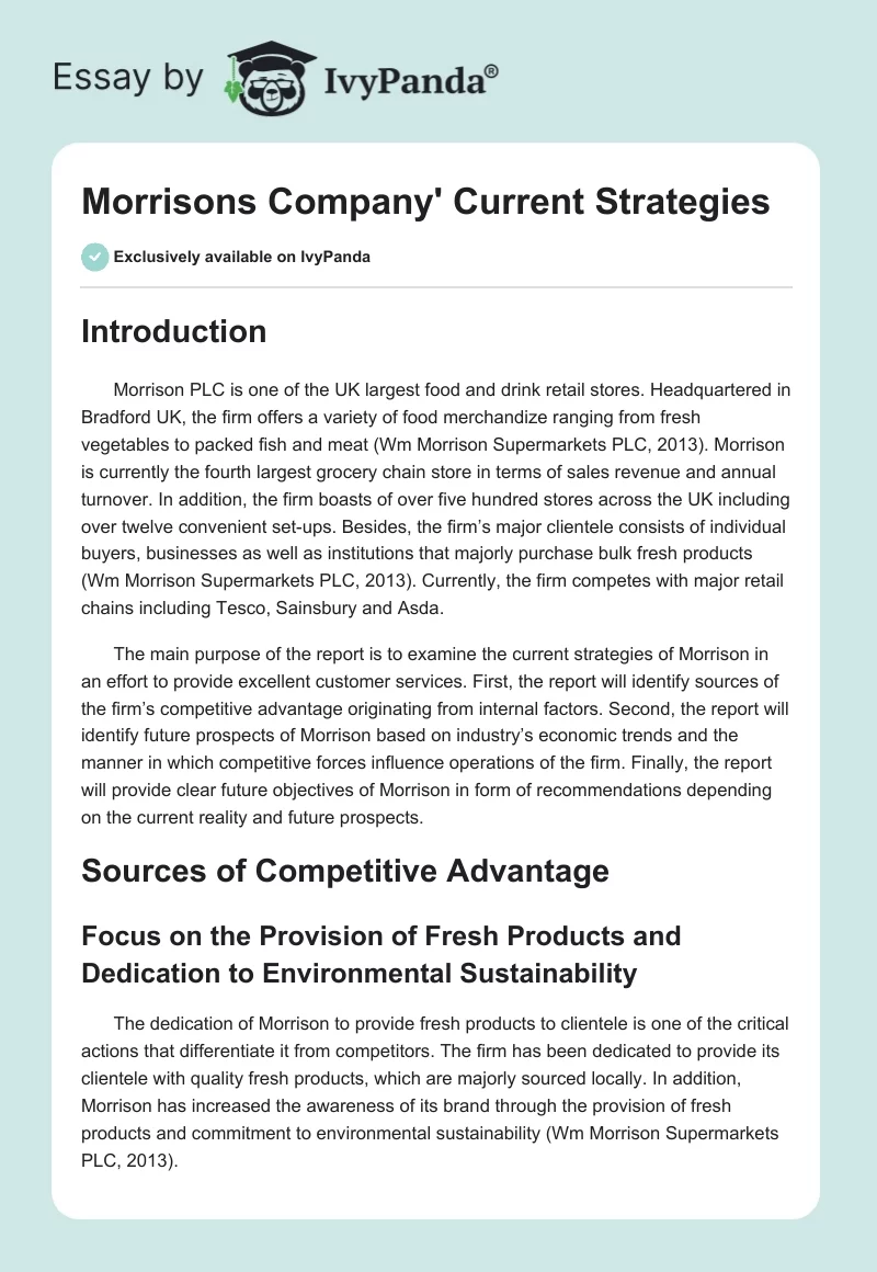 Morrisons Company' Current Strategies. Page 1