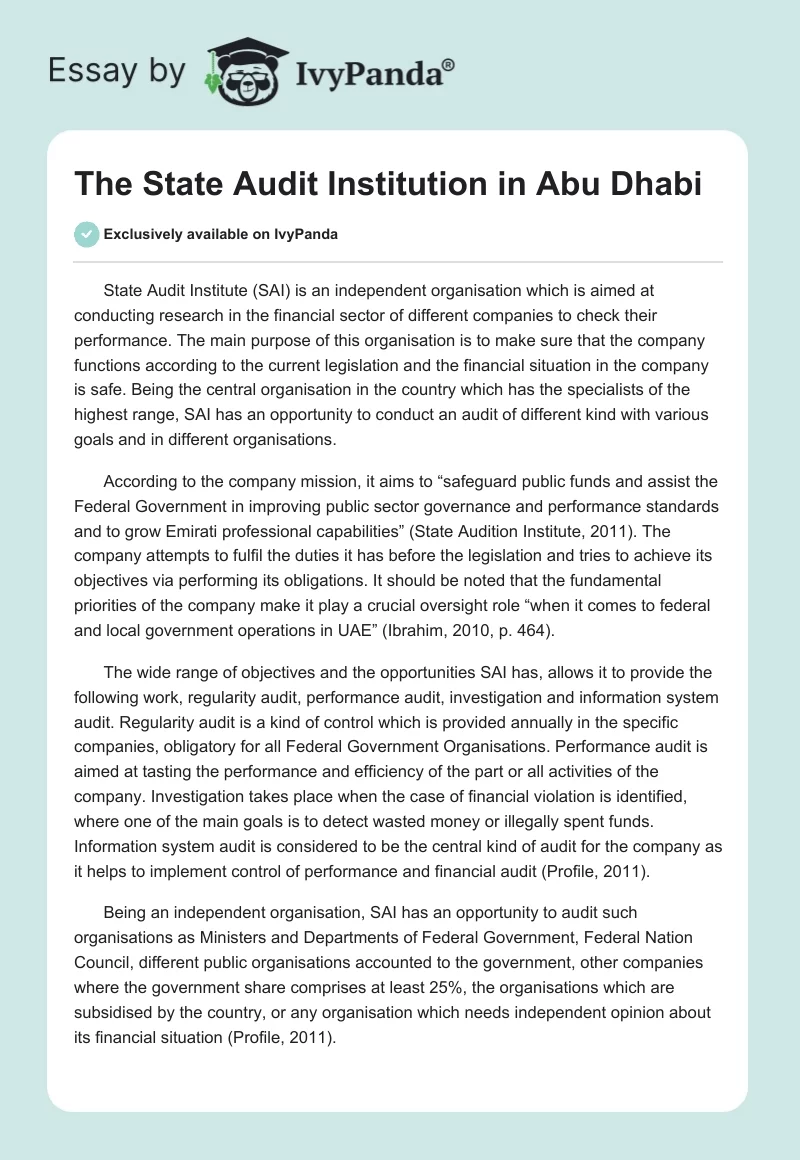 The State Audit Institution in Abu Dhabi. Page 1
