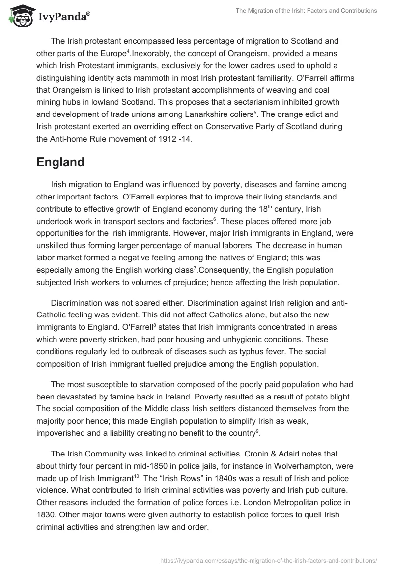 The Migration of the Irish: Factors and Contributions. Page 2
