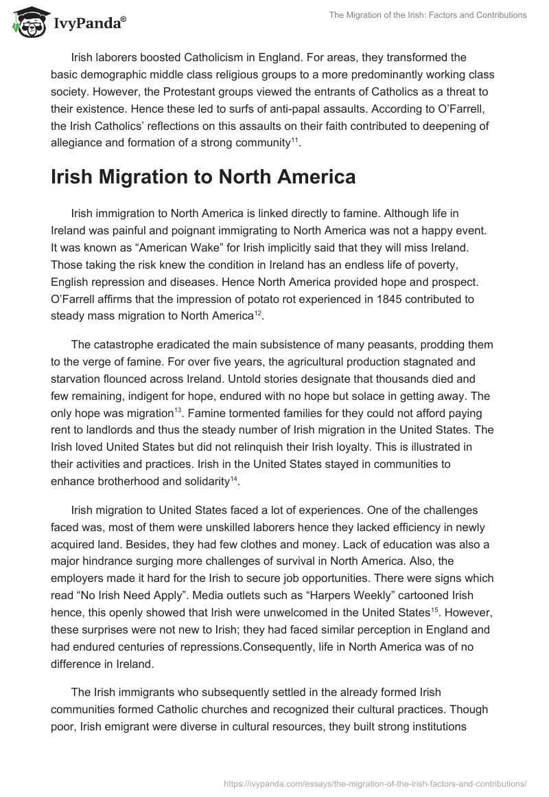 The Migration of the Irish: Factors and Contributions. Page 3