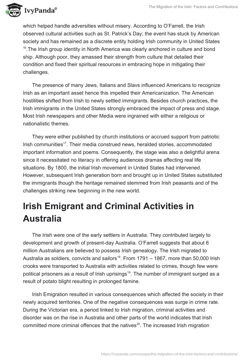 The Migration of the Irish: Factors and Contributions. Page 4