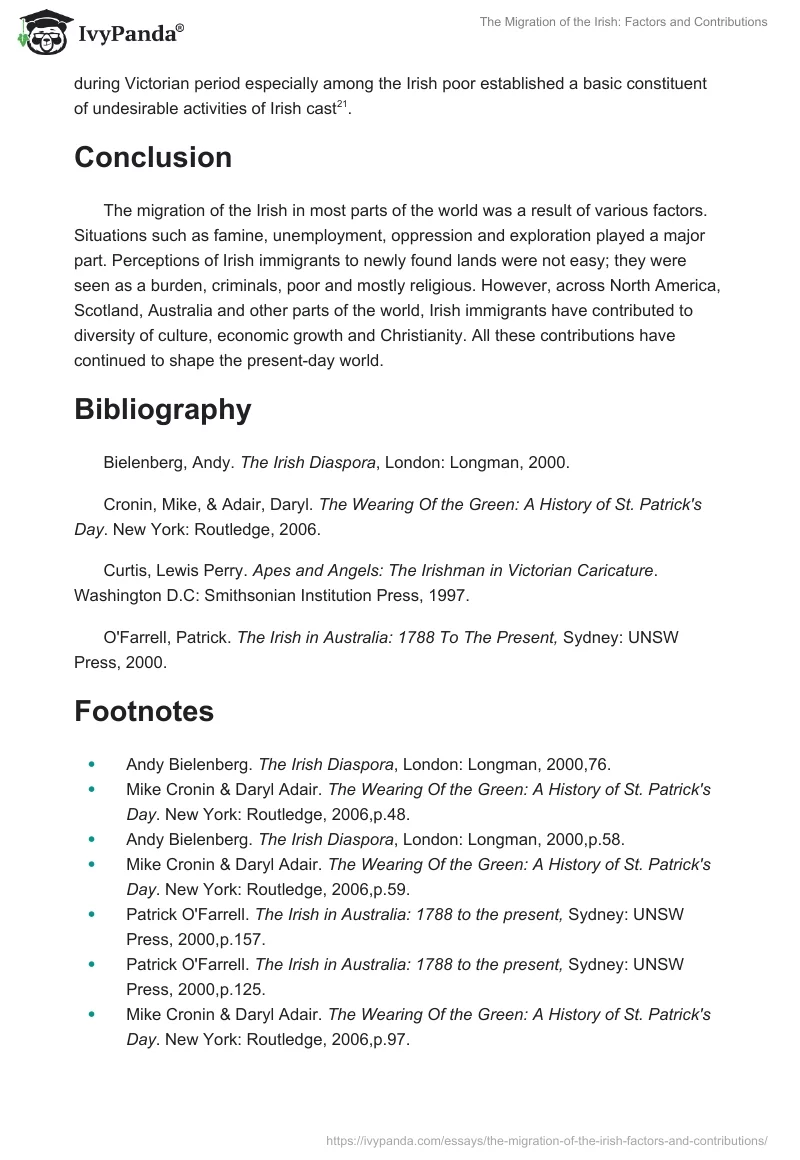 The Migration of the Irish: Factors and Contributions. Page 5