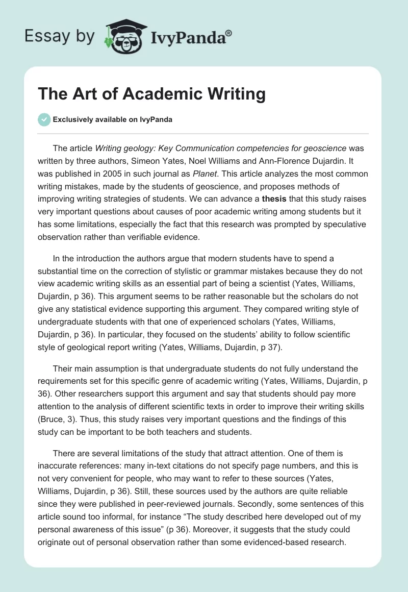 The Art of Academic Writing. Page 1