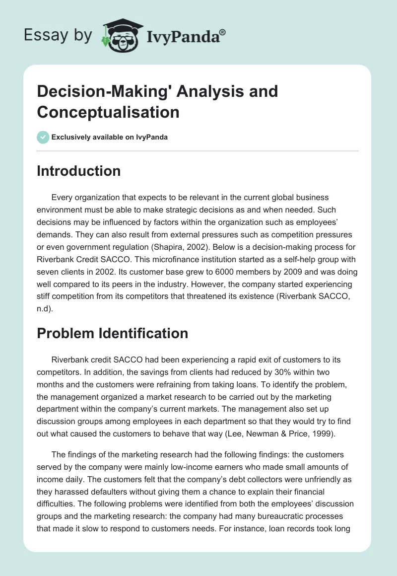 Decision-Making' Analysis and Conceptualisation. Page 1