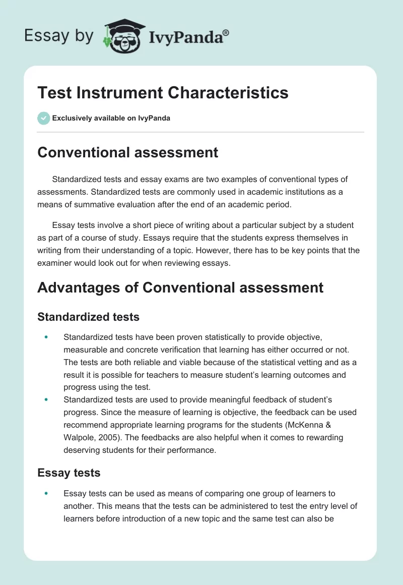 Test Instrument Characteristics. Page 1
