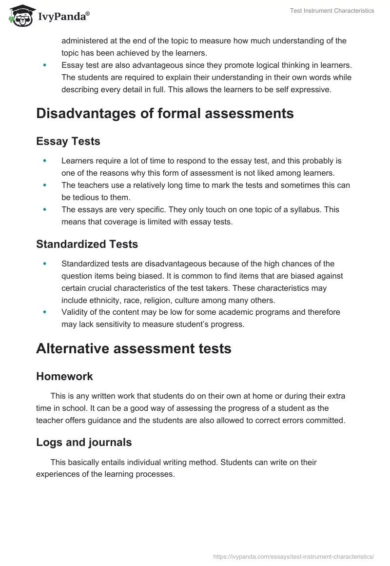 Test Instrument Characteristics. Page 2