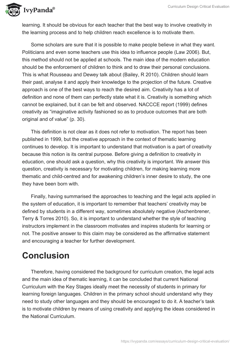 Curriculum Design Critical Evaluation. Page 5