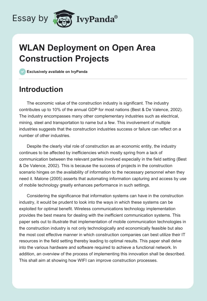WLAN Deployment on Open Area Construction Projects. Page 1