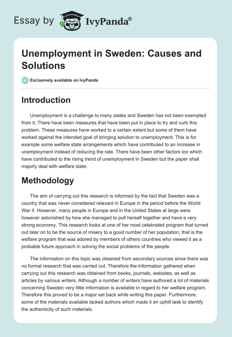 Unemployment in Sweden: Causes and Solutions. Page 1