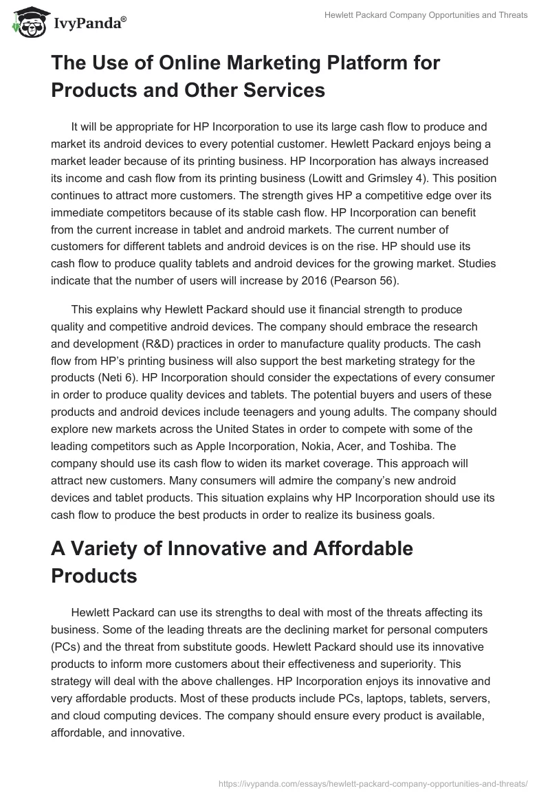 Hewlett Packard Company Opportunities and Threats. Page 2