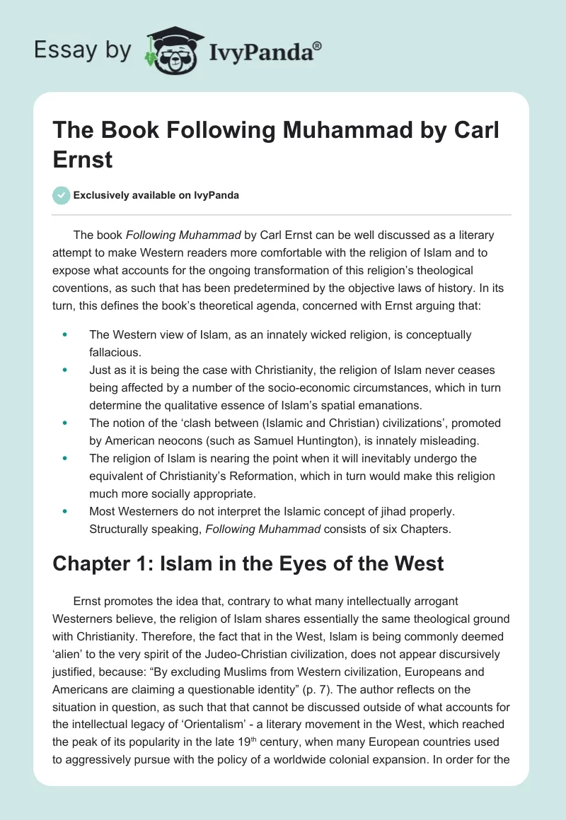 The Book "Following Muhammad" by Carl Ernst. Page 1