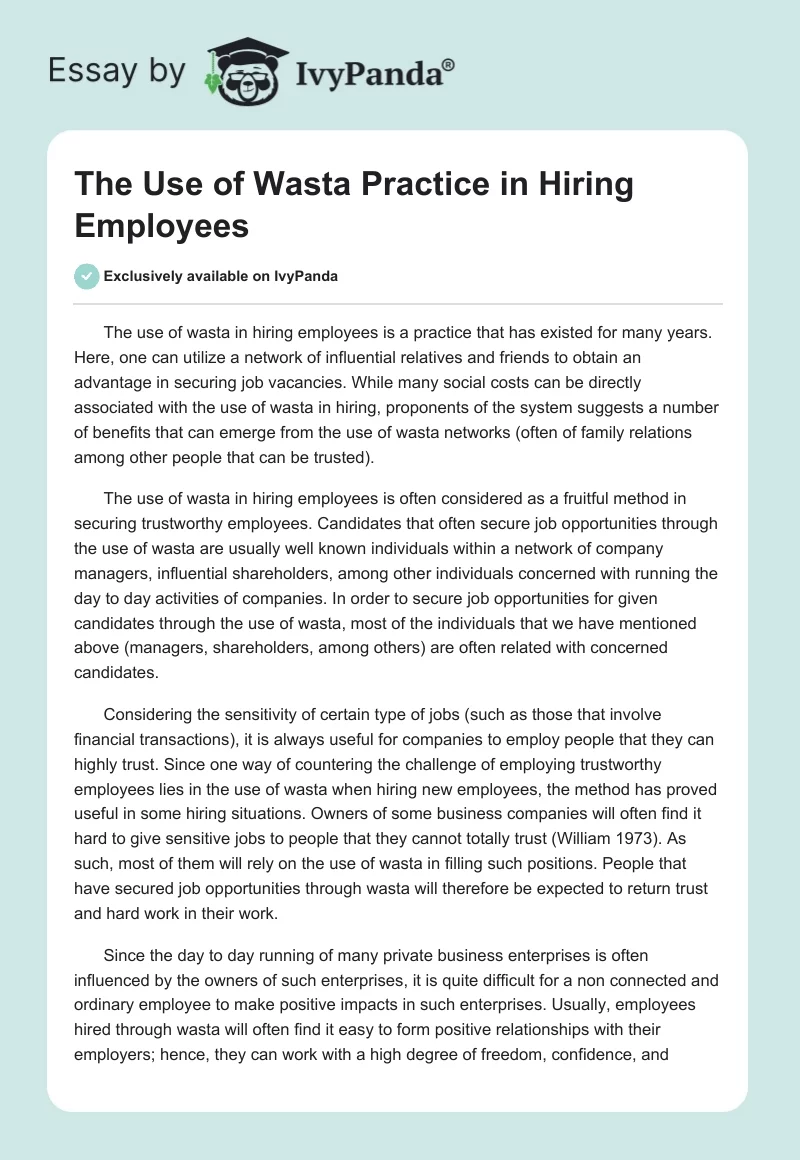 The Use of Wasta Practice in Hiring Employees. Page 1