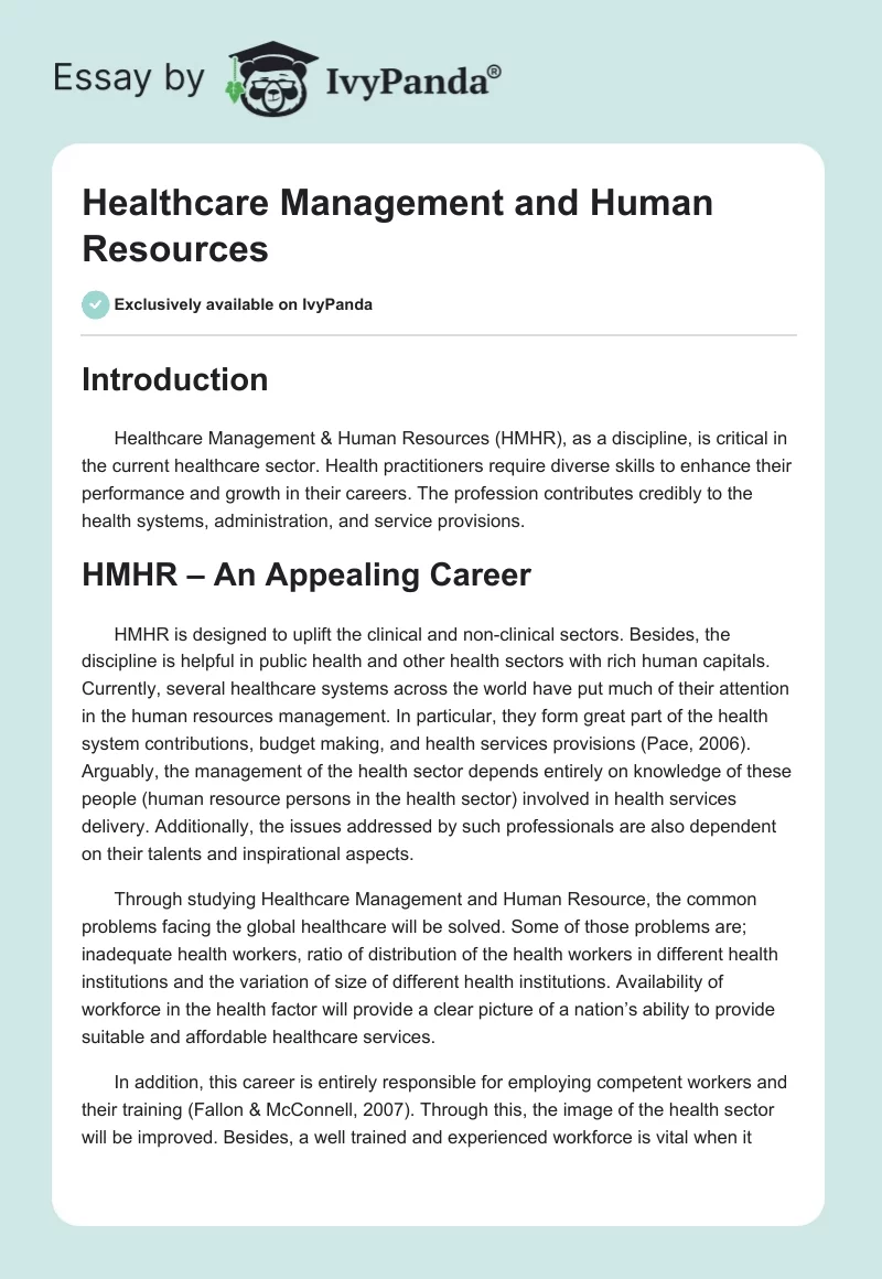 Healthcare Management and Human Resources. Page 1