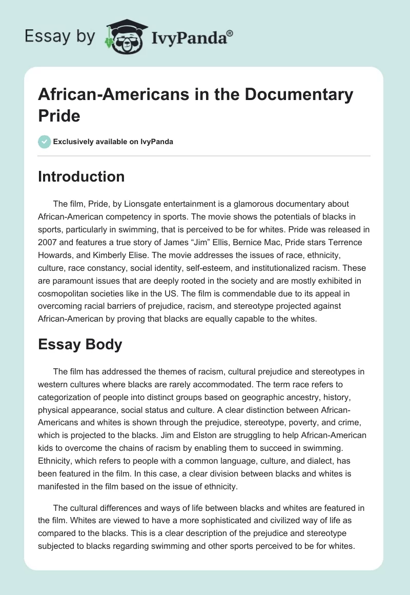 African-Americans in the Documentary "Pride". Page 1