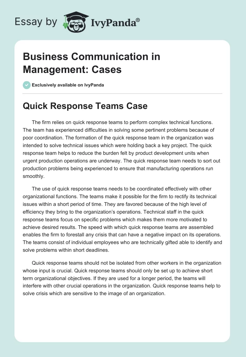 Business Communication in Management: Cases. Page 1