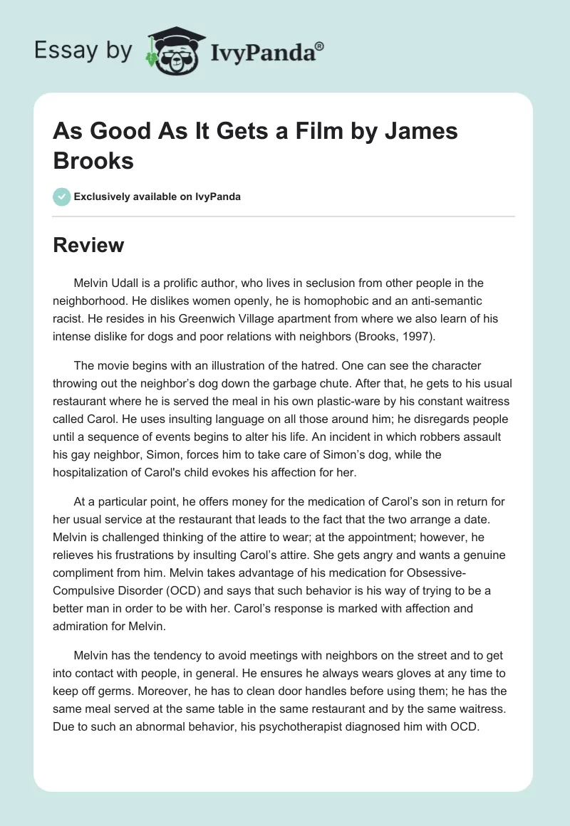 "As Good As It Gets" a Film by James Brooks. Page 1