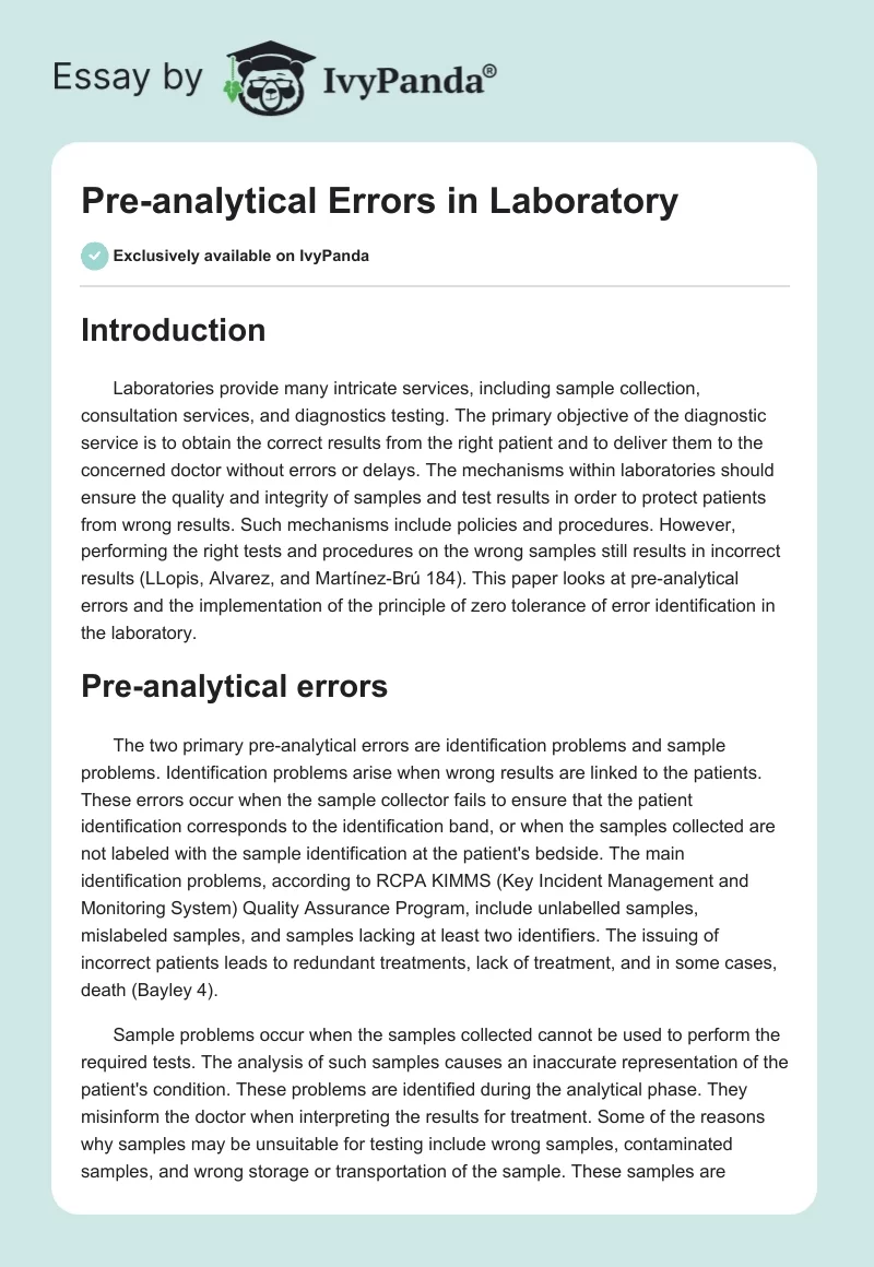 Pre-analytical Errors in Laboratory. Page 1