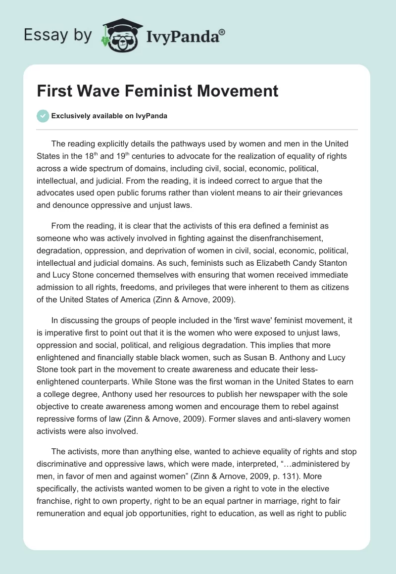"First Wave" Feminist Movement. Page 1