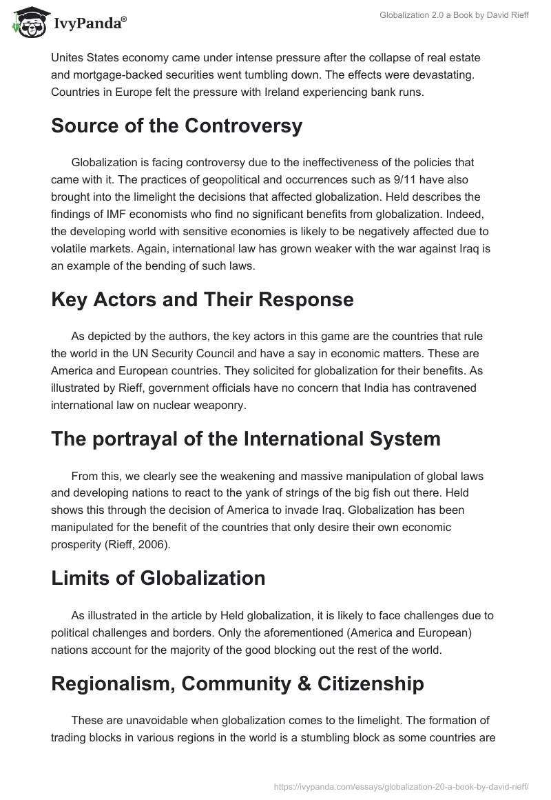 "Globalization 2.0" a Book by David Rieff. Page 2