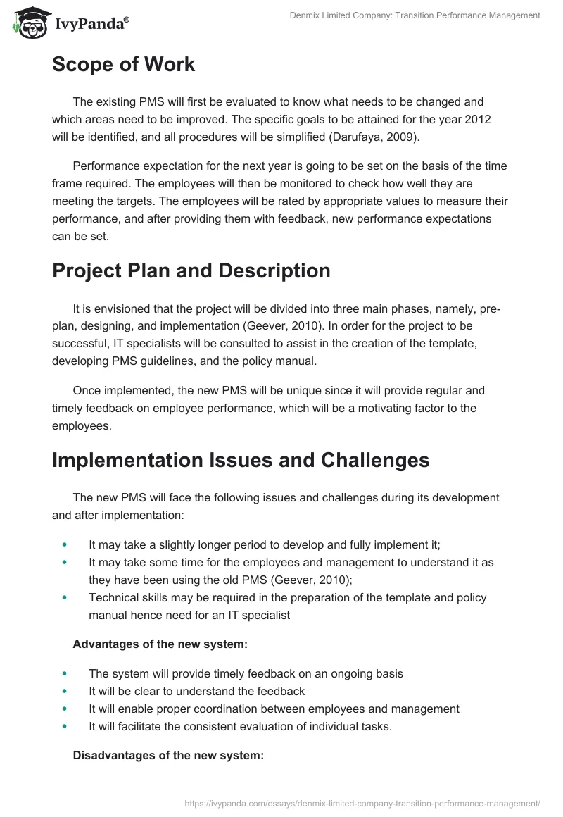 Denmix Limited Company: Transition Performance Management. Page 2