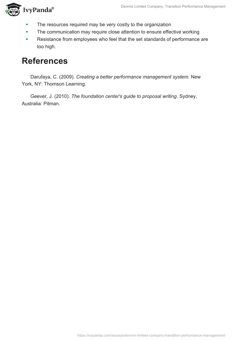 Denmix Limited Company: Transition Performance Management. Page 3