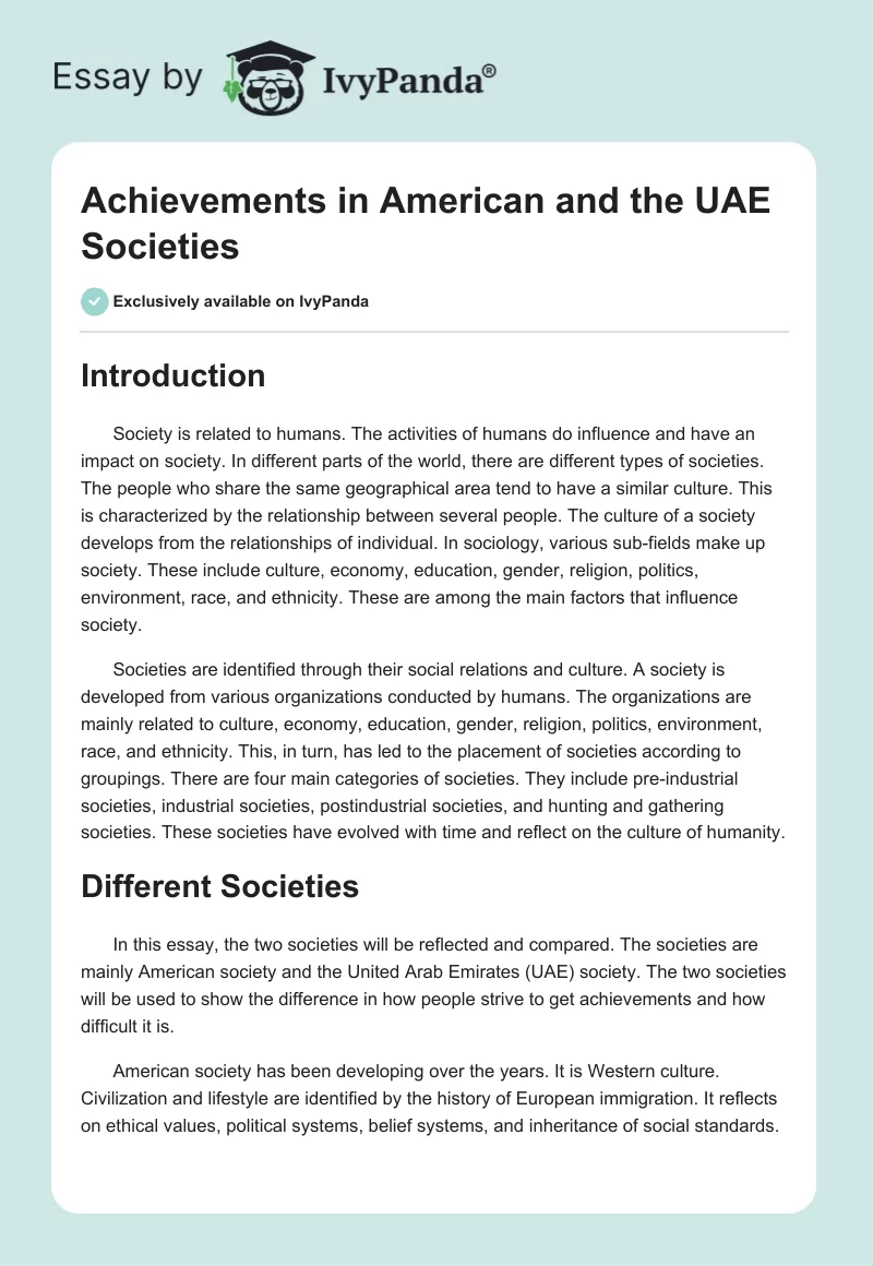Achievements in American and the UAE Societies. Page 1