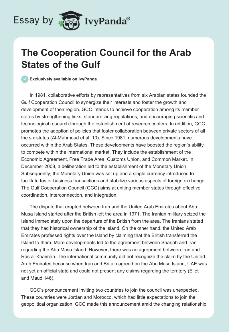 The Cooperation Council for the Arab States of the Gulf. Page 1