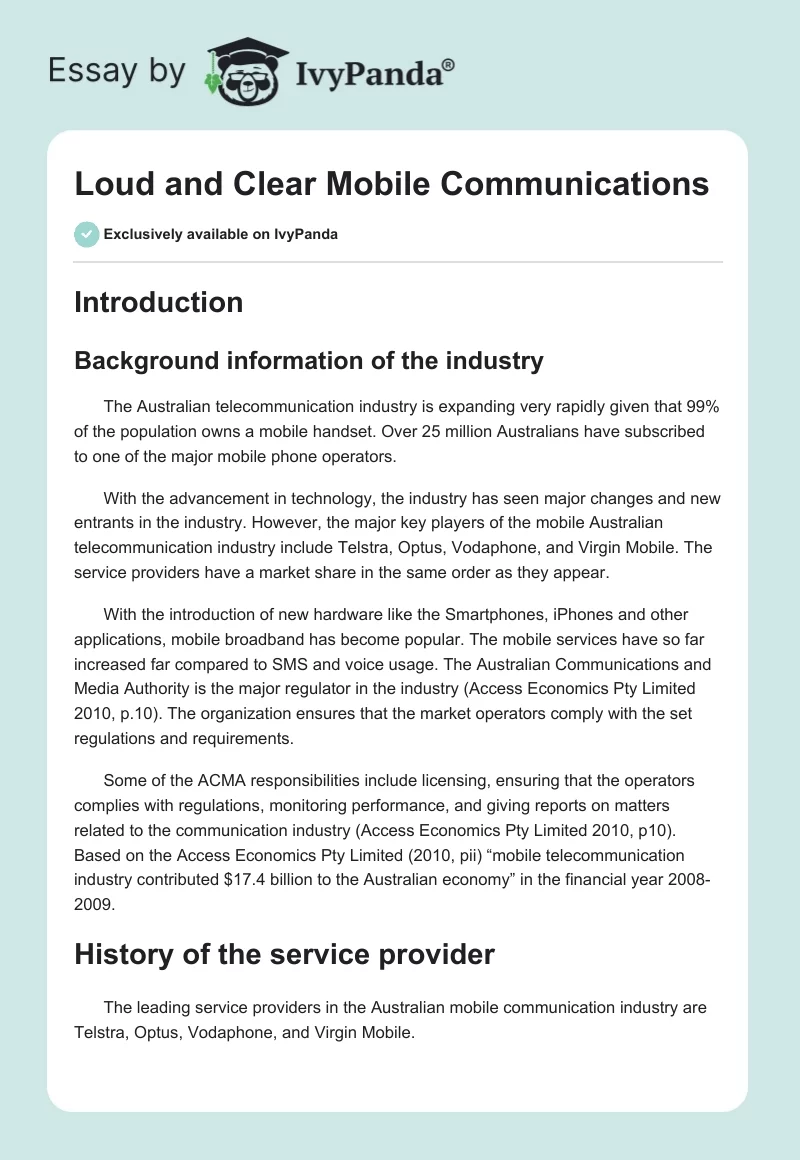 Loud and Clear Mobile Communications. Page 1