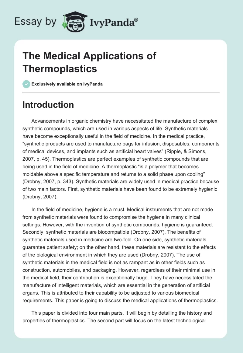 The Medical Applications of Thermoplastics. Page 1