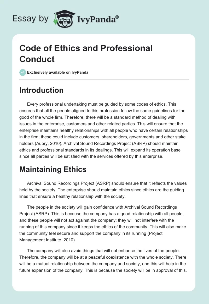 Code of Ethics and Professional Conduct. Page 1