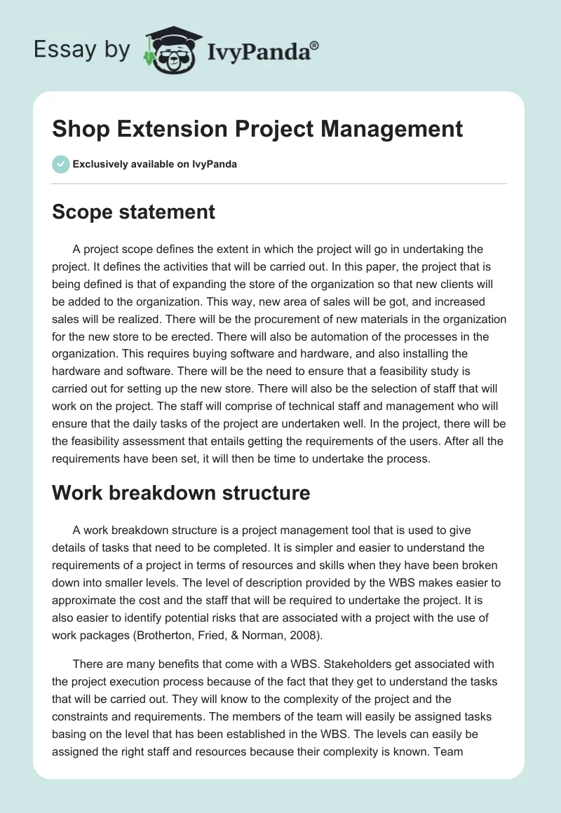 Shop Extension Project Management. Page 1