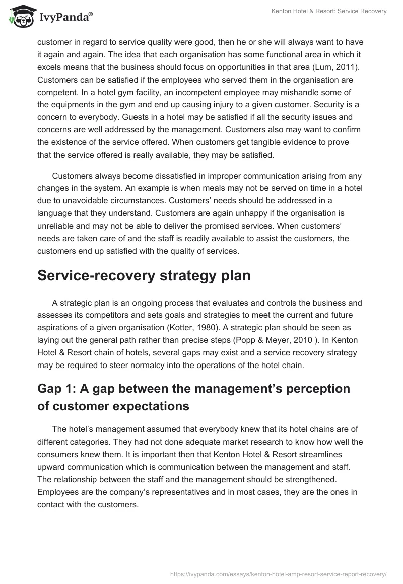 Kenton Hotel & Resort: Service Recovery. Page 5
