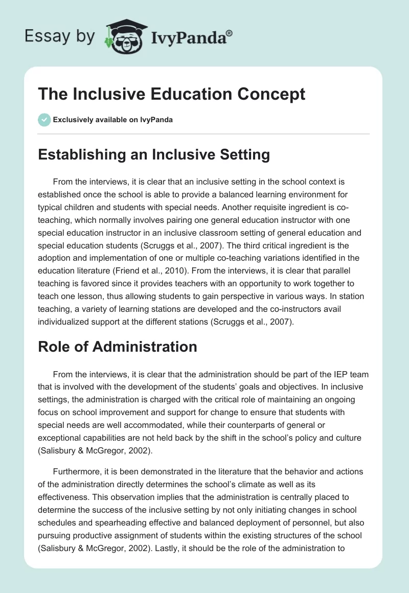 The Inclusive Education Concept. Page 1